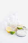 Face cream, lemon, lime and candles