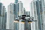 Floodlight and apartment blocks, Hong Kong, China