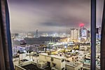 City viewed through window, Hong Kong, China