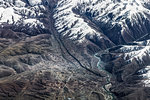 Aerial view of mountains, agriculture and road, Western China, East Asia