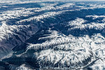 Aerial view of snow covered mountain ranges, Western China, East Asia