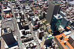 Aerial view of Jeppe Street, central business district, with the skyscraper Marble towers Sanlan Centre building, Johannesburg, South Africa