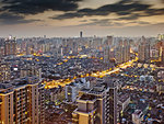 Central cityscape at dusk, Shanghai, China