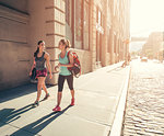 Female friends returning from training