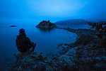 Silhouette of man by Pacific Ocean, Whytecliff Park, West Vancouver, British Columbia, Canada