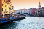 Gondolas on Grand canal near Rialto bridge, Venice, Veneto, Italy