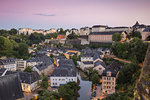 View over the Grund (Lower Town) towards Saint Esprit Plateau and the city beyond, Luxembourg City, Luxembourg, Europe