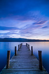 Pier on Windermere at sunset, Lake District National Park, UNESCO World Heritage Site, Cumbria, England, United Kingdom, Europe