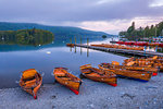 Rowing boats at Windermere at sunset, Lake District National Park, UNESCO World Heritage Site, Cumbria, England, United Kingdom, Europe