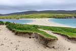 View to Bigton, St. Ninian's Isle, white beach tombolo, Mainland, Shetland Islands, Scotland, United Kingdom, Europe