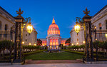 View of San Francisco City Hall illuminated at dusk, San Francisco, California, United States of America, North America