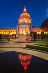 View of San Francisco City Hall illuminated at night, San Francisco, California, United States of America, North America