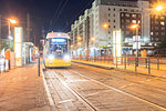 A tram station at Alexander Platz in Berlin Mitte by night, Berlin, Germany, Europe