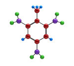 Molecule of trinitrotoluene, 3D render, isolated on white