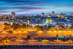 Cityscape image of Jerusalem, Israel with Dome of the Rock at sunset.