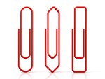 Paper clips isolated over white background, Three basic shapes. Red