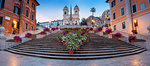 Panoramic cityscape image of Spanish Steps in Rome, Italy during sunrise.