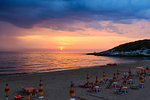 Summer evening sunset Spiaggia di Sfinale Adriatic Sea beach (Vieste region, Gargano peninsula in Puglia, Italy)