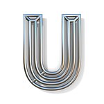 Wire outline font letter U 3D rendering illustration isolated on white background