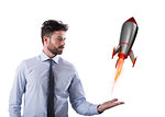 Fast rocket ready to fly fast in the sky. Startup of a new company concept