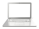 Grey laptop with blank screen. 3D rendering isolated on white background
