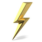 Golden lightning double symbol one side sharp 3D rendering illustration isolated on white background