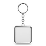 Blank metal trinket with a ring for a key square shape 3D  rendering illustration isolated on white background