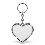 Blank metal trinket with a ring for a key heart shape 3D rendering illustration isolated on white background