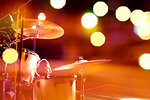Live music background.Drum on stage and concert lights