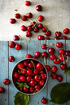 Fresh cherries on wood. Fresh organic fruit. Red cherries