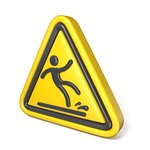 Wet floor sign yellow triangle with falling man 3D rendering illustration isolated on white background