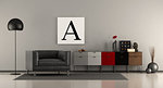 Modern living room with sideboard and black armchair - 3d rendering