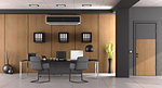 Modern office with large desk ,chairs and air conditioner - 3d rendering