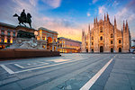 Cityscape image of Milan, Italy with Milan Cathedral during sunrise.