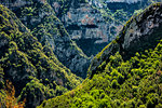 Close-up of forested mountains overlapping in Ordesa y Monte Perdido National Park in the Pyrenees in Huesca Province in Aragon, Spain
