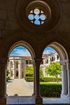 Archway views of the courtyard at the Alcobaca Monastery in Alcobaca in Leiria District in Oeste, Portugal