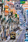 Street scene with tram in Porto, Norte, Portugal