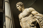 Close-up of male figure, sculpture in the Metropolitan Museum of Art in New York City, New York, USA