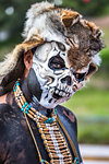Close-up of an indigenous tribal dancer at a St Michael Archangel Festival parade in San Miguel de Allende, Mexico