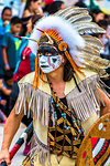 Close-up of an indigenous tribal dancer at a St Michael Archangel Festival parade in San Miguel de Allende, Mexico