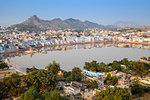 Aerial view of Pushkar, Rajasthan, India, Asia