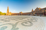 Shape and design of the stone mosaic flooring, Plaza de Espana, Seville, Andalusia, Spain, Europe