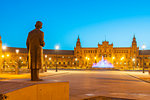 Memorial statue of architect Anibal Gonzalez and Vicente Traver fountain, Plaza de Espana, Seville, Andalusia, Spain, Europe