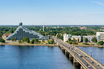 National Library with Victory Monument and Victory Park behind, Riga, Latvia, Europe