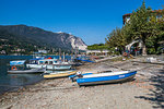 Boats on beach of Isola dei Pescatori, Borromean Islands, Lake Maggiore, Piedmont, Italian Lakes, Italy, Europe