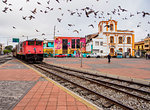 Train arriving at Railway Station in Riobamba, Chimborazo Province, Ecuador, South America