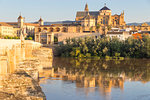 The Mosque-Cathedral (Great Mosque of Cordoba) (Mezquita) and Roman Bridge, UNESCO World Heritage Site, at first sunlight, Cordoba, Andalusia, Spain, Europe