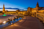 Plaza de Espana at dusk, Seville, Andalusia, Spain, Europe