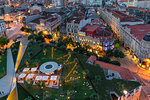 Lisbon Square seen from the bell tower of Clerigos Church at dusk, Porto, Portugal, Europe