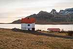Traditional Icelandic house in Stodvarfjordur by the Fjords in East Iceland, Iceland, Polar Regions